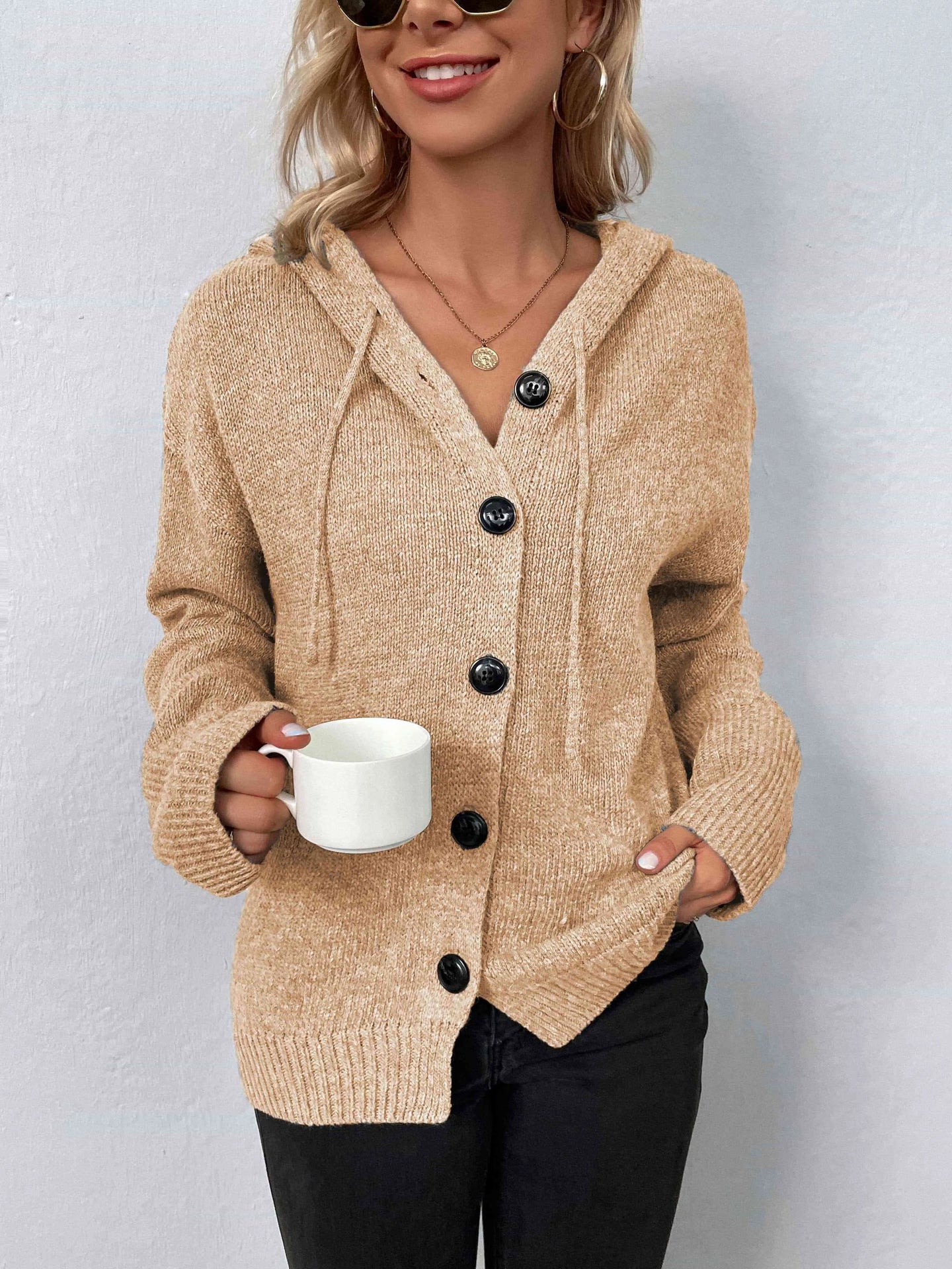 Button-Down Long Sleeve Hooded Sweater Bazaarbey