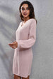 V-Neck Long Sleeve Rib-Knit Sweater Dress Bazaarbey