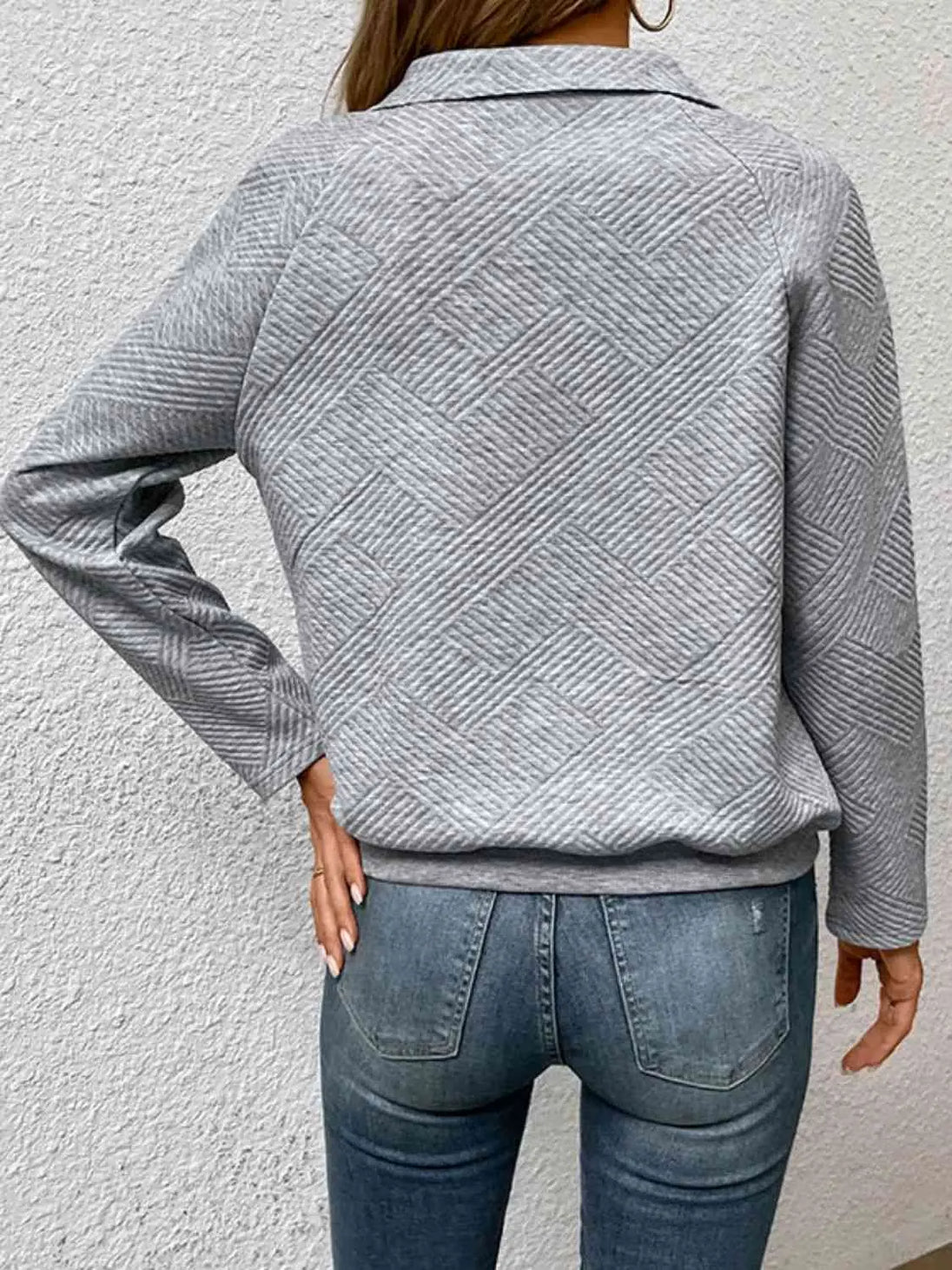 Half Buttoned Collared Neck Sweatshirt with Pocket Bazaarbey