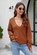 V-Neck Drop Shoulder Long Sleeve Knit Top Bazaarbey