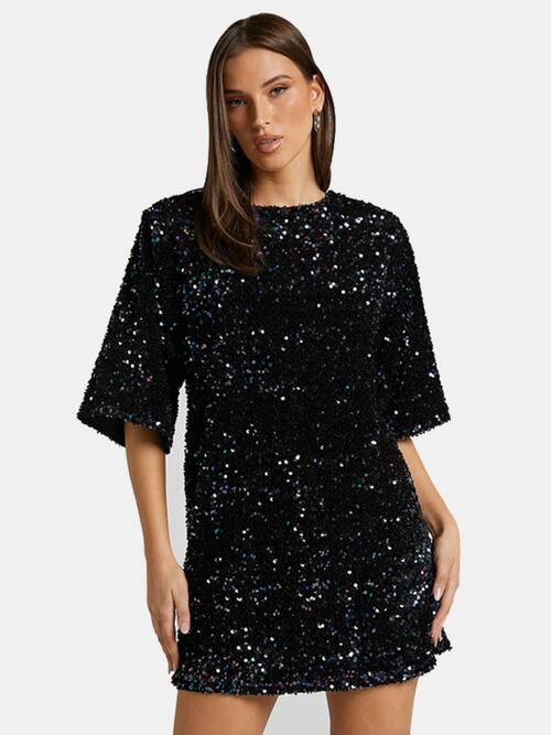 Sequin Tie Back Half Sleeve Mini Dress Bazaarbey