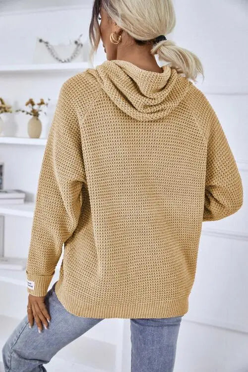 Drawstring Long Sleeve Hooded Sweater Bazaarbey