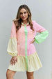 Davi & Dani Flying Colors Full Size Colorblock Long Sleeve Shirt Dress -BazaarBey - www.shopbazaarbey.com