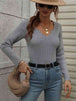 V-Neck Ribbed Knit Top Trendsi