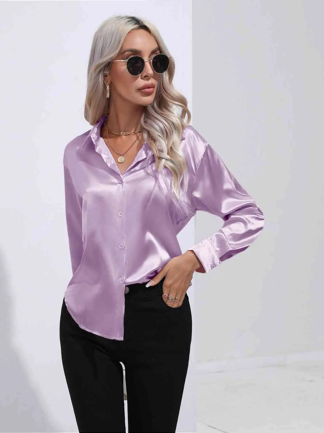 Collared Neck Buttoned Long Sleeve Shirt Bazaarbey