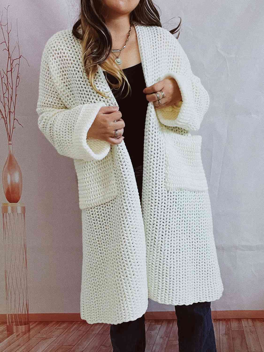  Long Sleeve Cardigan with Pockets Trendsi