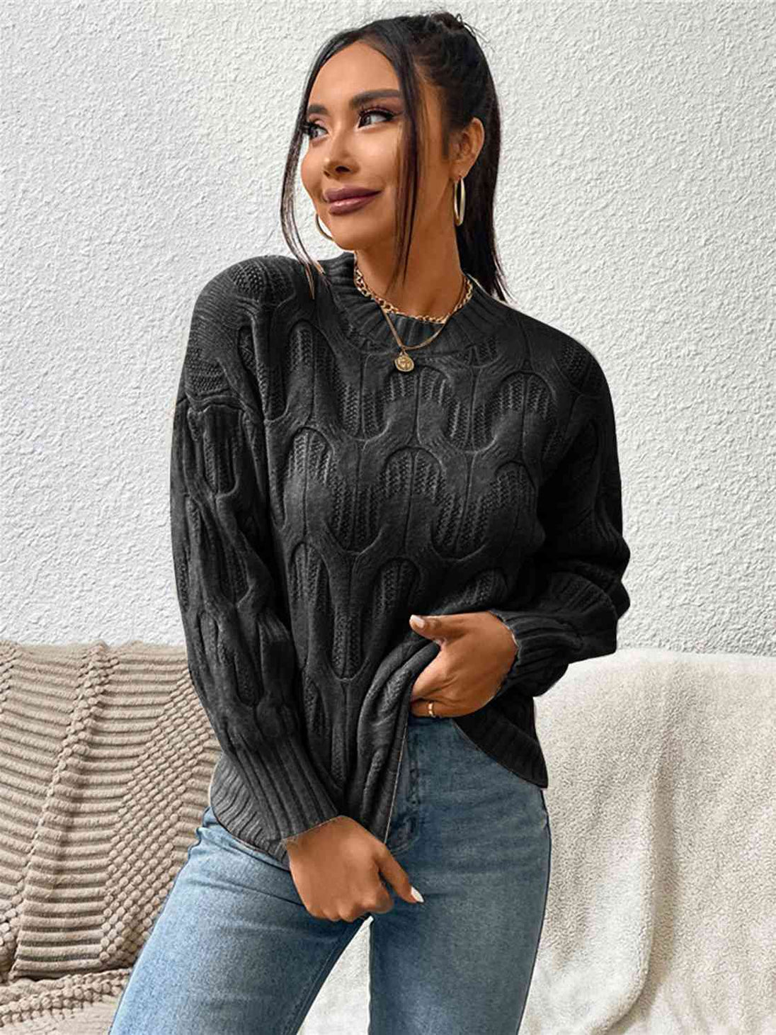 Round Neck Long Sleeve Sweater Bazaarbey