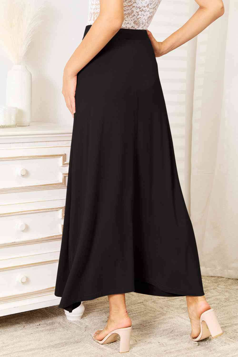  Full Size Soft Rayon Drawstring Waist Maxi Skirt Rayon Trendsi