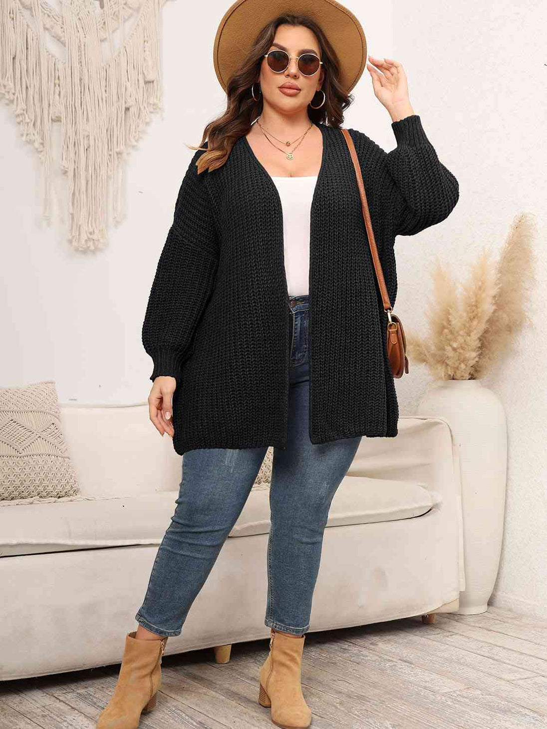   Dropped Shoulder Knit Cardigan Trendsi