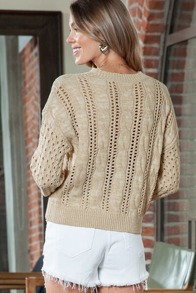   Cable-Knit Round Neck Knit Top Bazaarbey