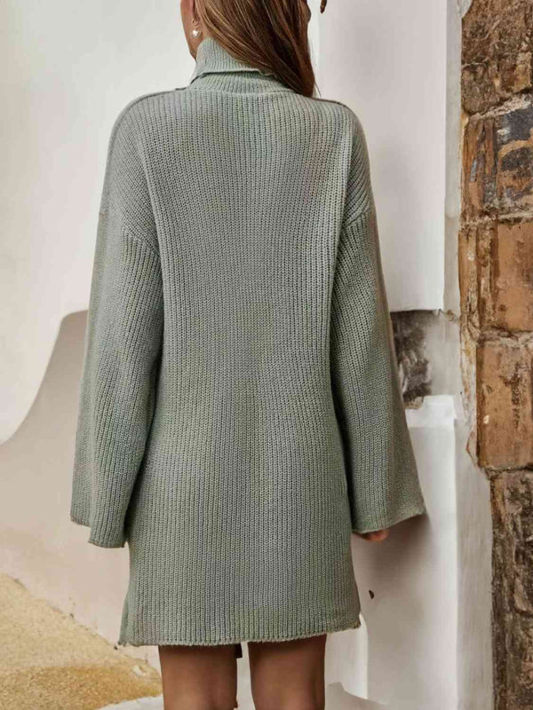 Turtleneck Dropped Shoulder Sweater Dress Bazaarbey