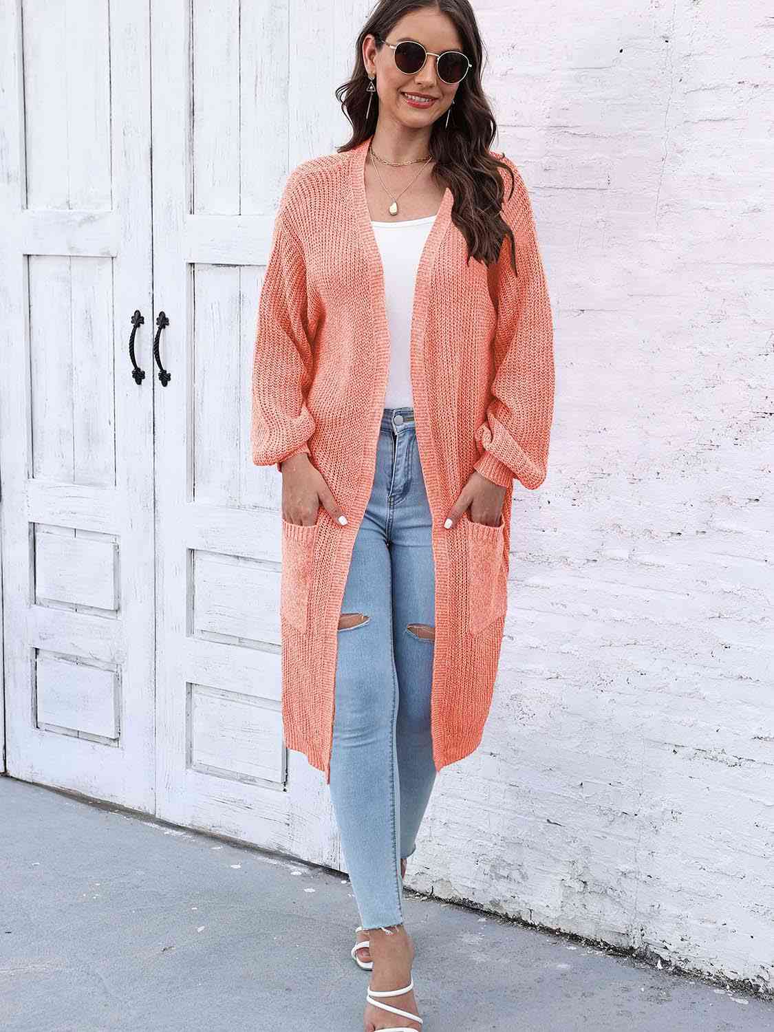 Open Front Longline Cardigan with Pockets Trendsi