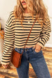 Striped Round Neck Long Sleeve Cropped Sweater Bazaarbey