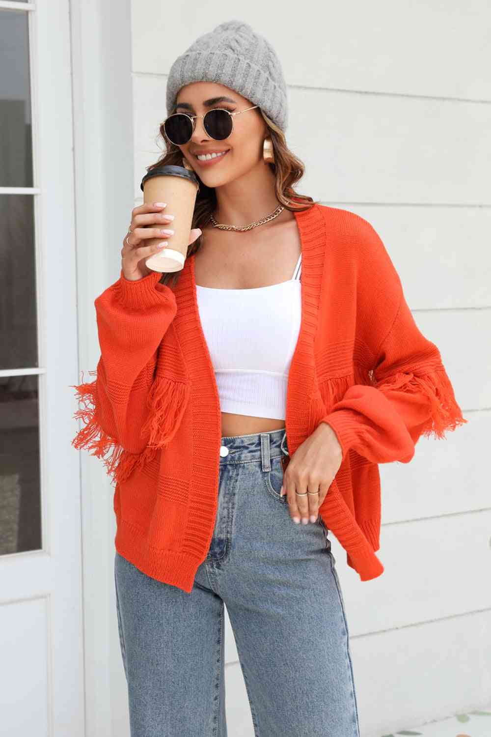   Trim Open Front Cardigan Trendsi