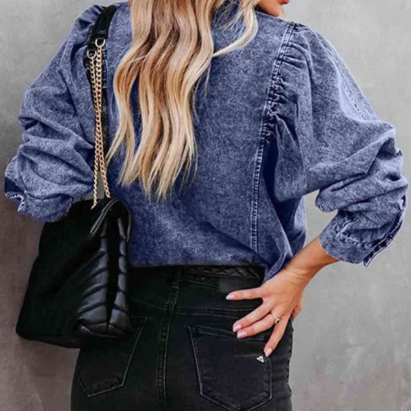 Collared Neck Buttoned Denim Shirt Bazaarbey