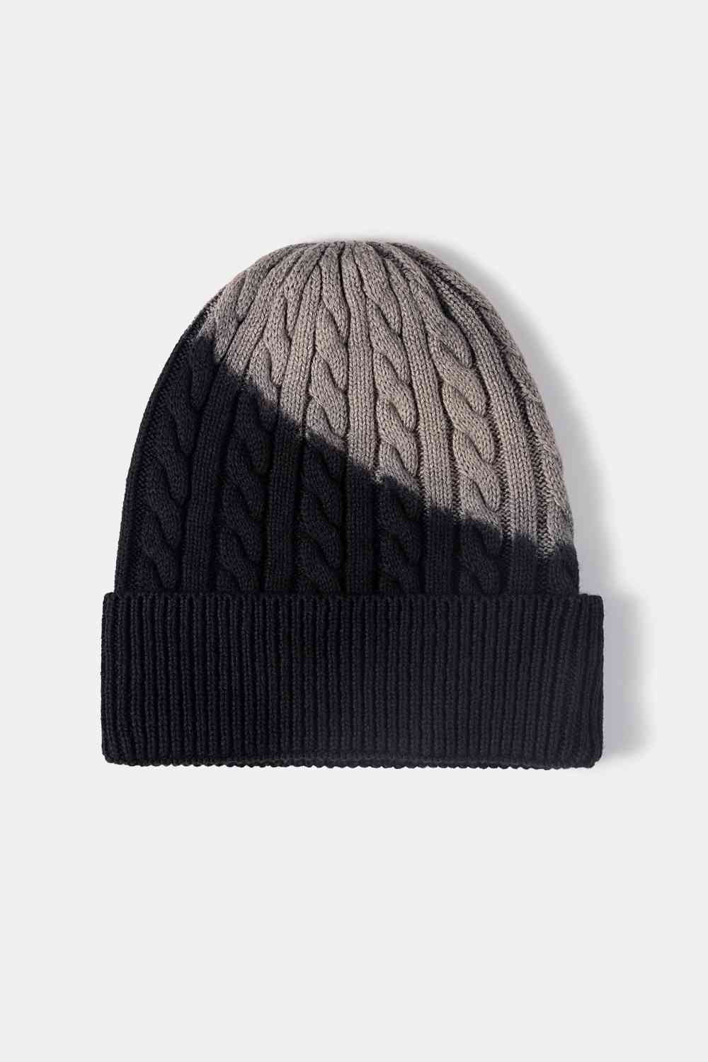 Contrast Tie-Dye Cable-Knit Cuffed Beanie Trendsi