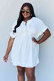 Ninexis Out Of Time Full Size Ruffle Hem Dress with Drawstring Waistband in White Bazaarbey