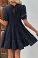 Puff Sleeve Tie Back Tiered Dress -BazaarBey - www.shopbazaarbey.com