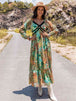 Printed V-Neck Long Sleeve Dress -BazaarBey - www.shopbazaarbey.com