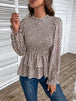 Printed Round Neck Smocked Flounce Sleeve T-Shirt Bazaarbey