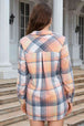 Collared Neck Long Sleeve Plaid Pocketed Shirt Bazaarbey