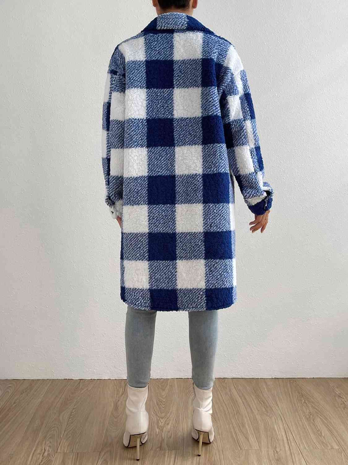 Plaid Collared Neck Button Down Coat Trendsi