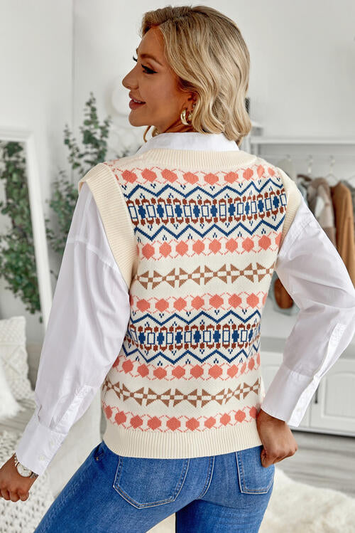 Geometric V-Neck Knit Vest Trendsi