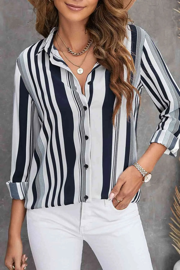 Striped Button-Down Long Sleeve Shirt Bazaarbey