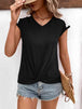 Spliced  V-Neck Twisted Hem Tee Trendsi