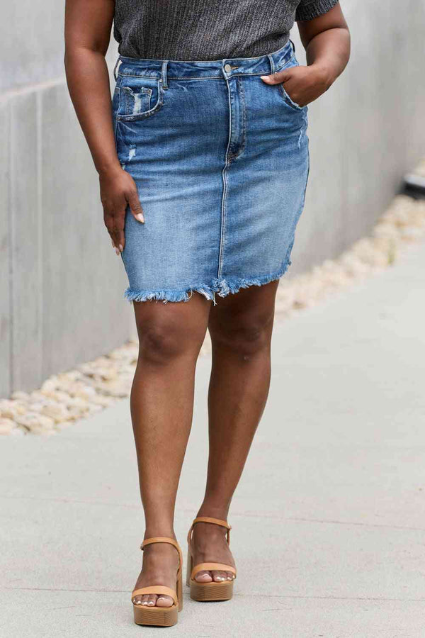 RISEN Amelia Full Size Denim Mini Skirt Bazaarbey