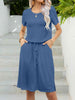 Round Neck Short Sleeve Slit Dress with Pockets -BazaarBey - www.shopbazaarbey.com