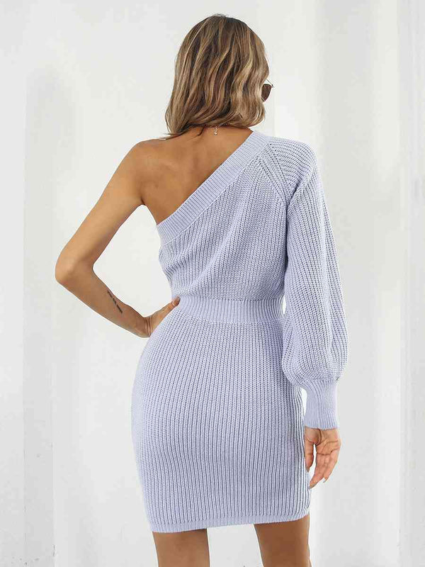 One-Shoulder Mini Sweater Dress Bazaarbey