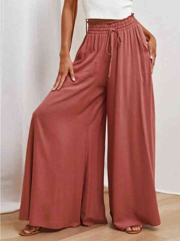 Drawstring Waist Wide Leg Pants Bazaarbey