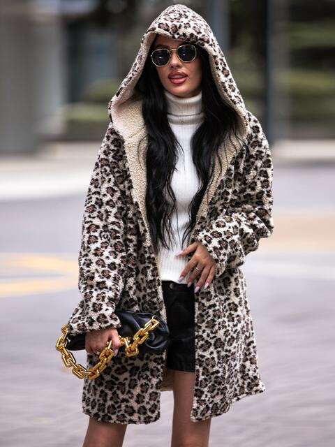  Print Hooded Teddy Coat Trendsi