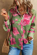 Flower Collared Neck Long Sleeve Shirt Trendsi