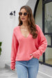 BazaarBey V-Neck Drop Shoulder Long Sleeve Knit Top Bazaarbey