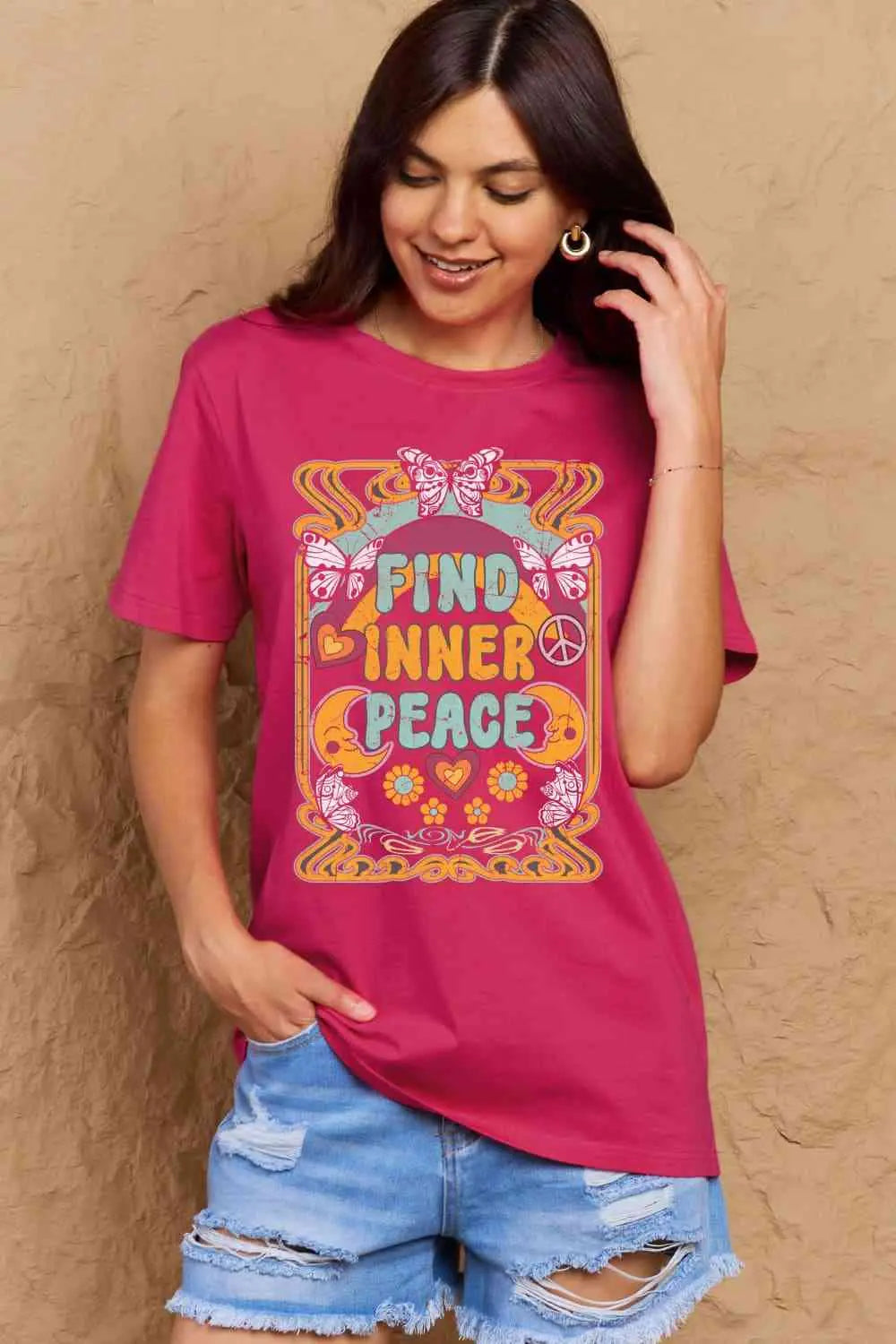  Full Size FIND INNER PEACE Graphic Cotton T-Shirt Bazaarbey