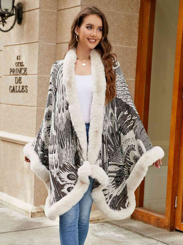 Printed Open Front Poncho Bazaarbey