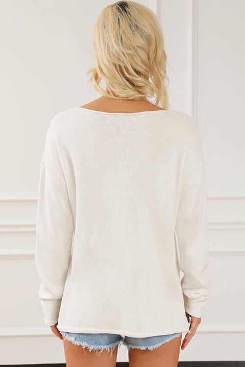 CHAMPAGNE PLEASE Long Sleeve Slit Sweater Bazaarbey