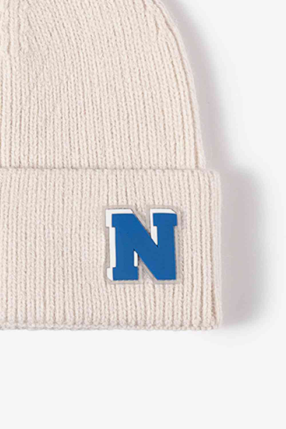 Letter N Patch Cuffed Knit Beanie Trendsi