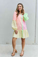 Davi & Dani Flying Colors Full Size Colorblock Long Sleeve Shirt Dress -BazaarBey - www.shopbazaarbey.com