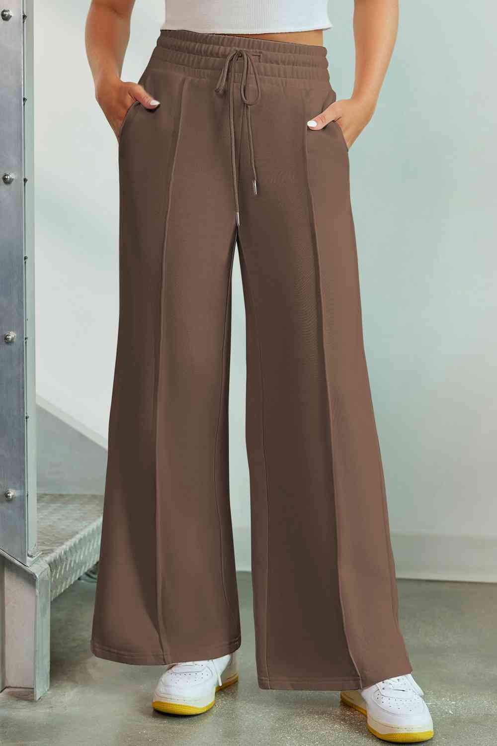 Drawstring Wide Leg Pants with Pockets Bazaarbey