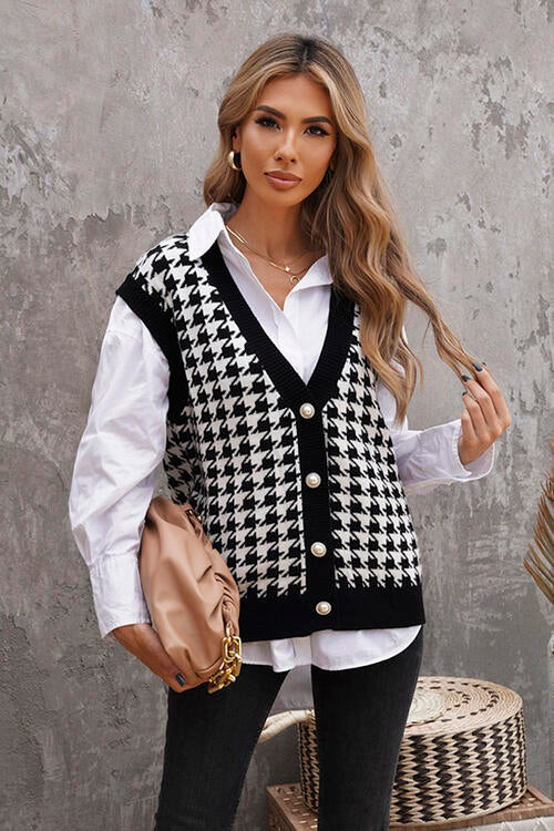  Button Front Sweater Vest Trendsi