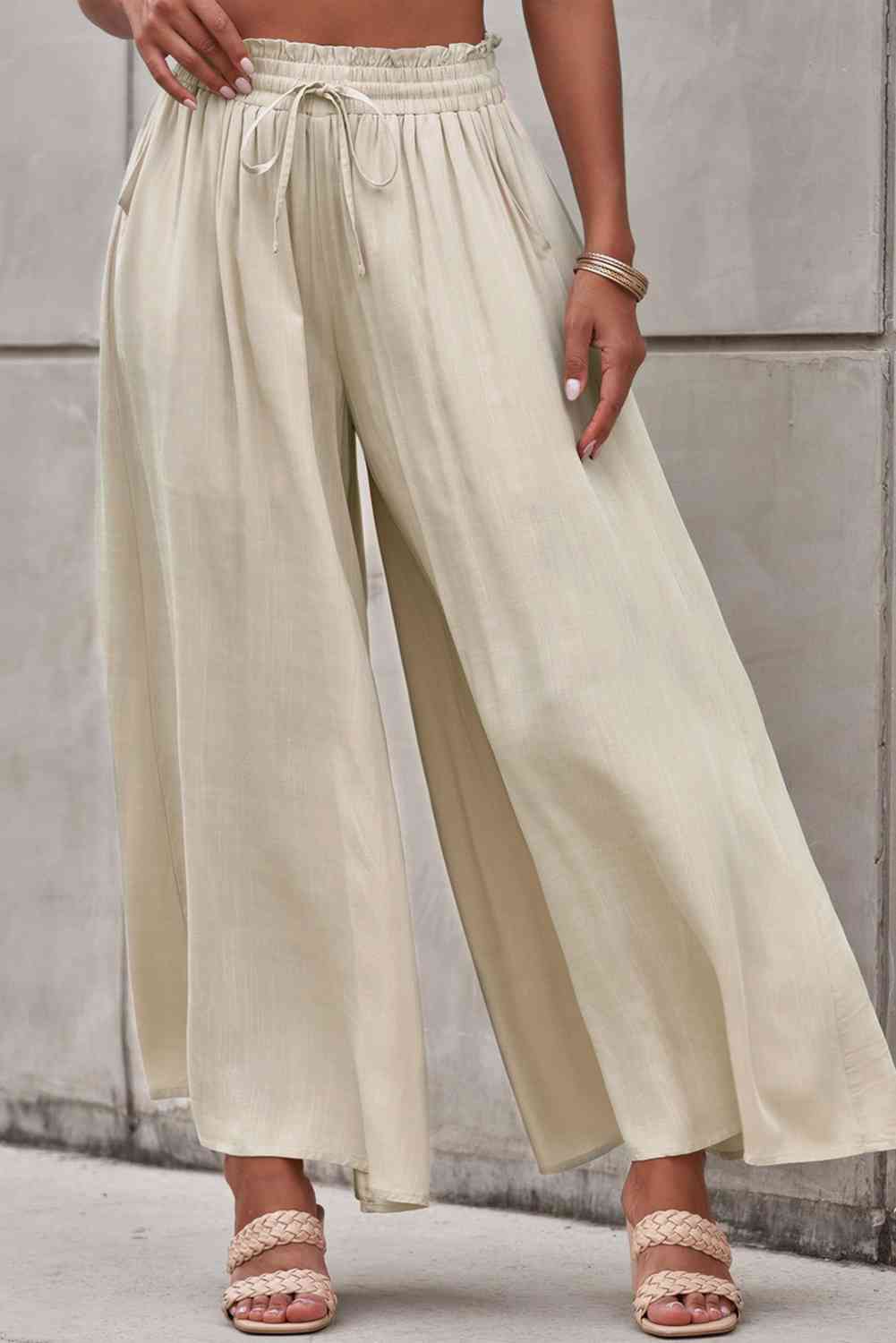 Drawstring Waist Wide Leg Pants Bazaarbey