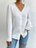 Lace Trim V-Neck Long Sleeve Shirt Bazaarbey