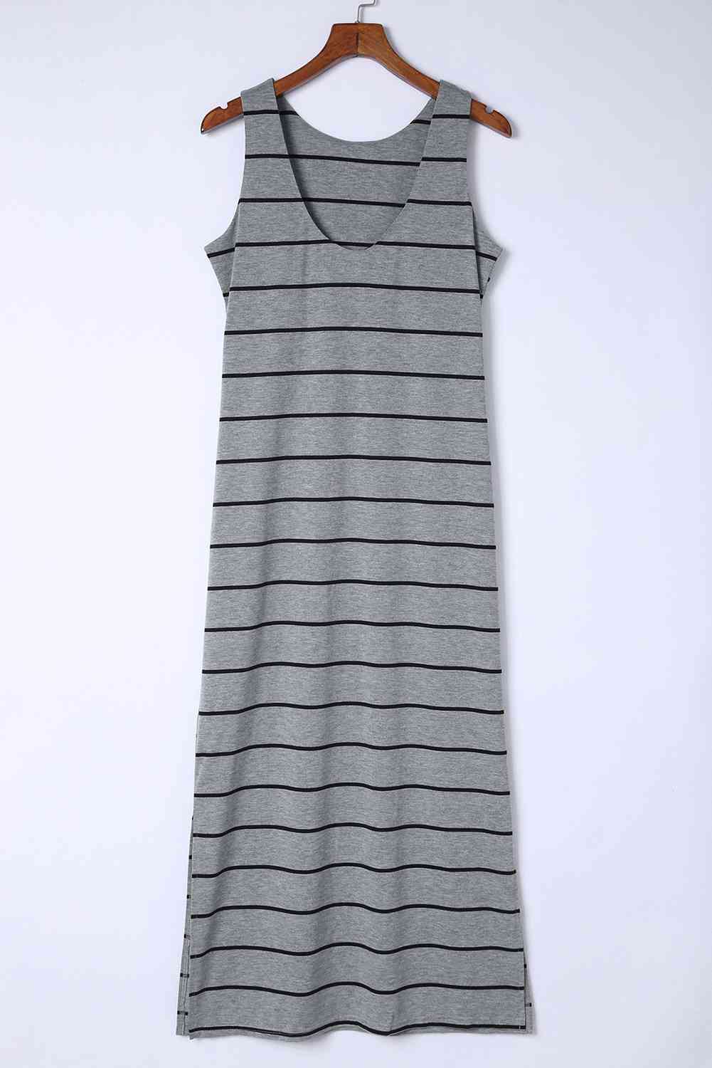 Striped Slit Sleeveless Maxi Dress Bazaarbey