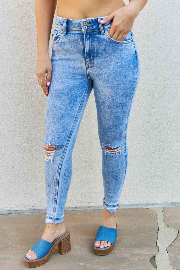    High Rise Distressed Skinny Jeans Trendsi