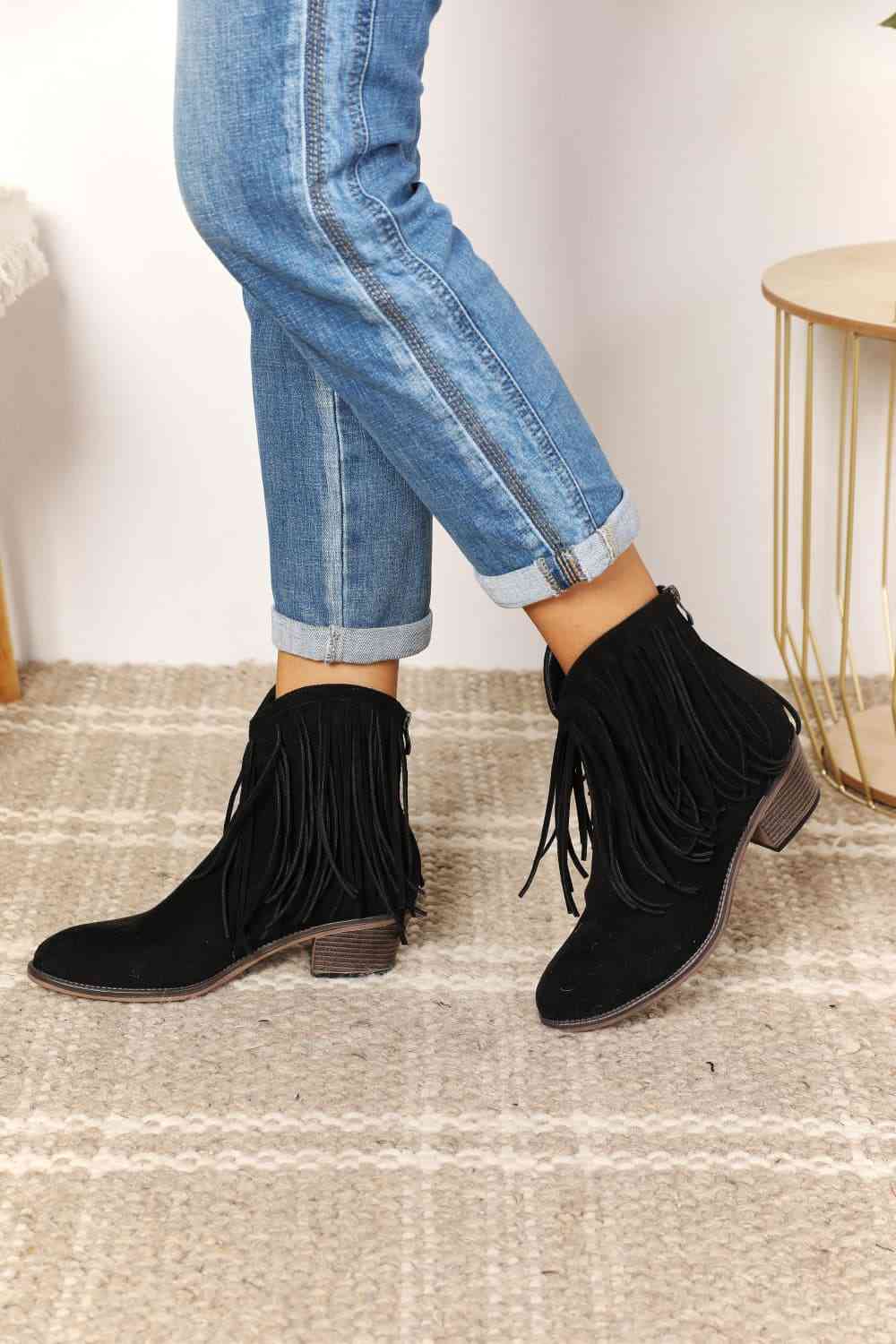  Women's Fringe Cowboy Western Ankle Boots Trendsi