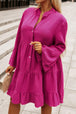 Buttoned Flare Sleeve Tiered Dress Bazaarbey