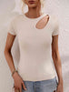 Cutout Round Neck Short Sleeve Knit Top Trendsi